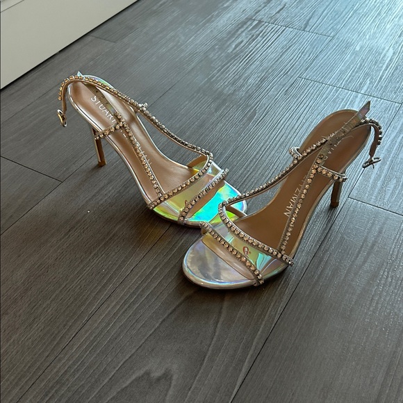 Stuart Weitzman - Womens Silver Mondrian Slingback Glam Sandal Shoe - Picture 8 of 12